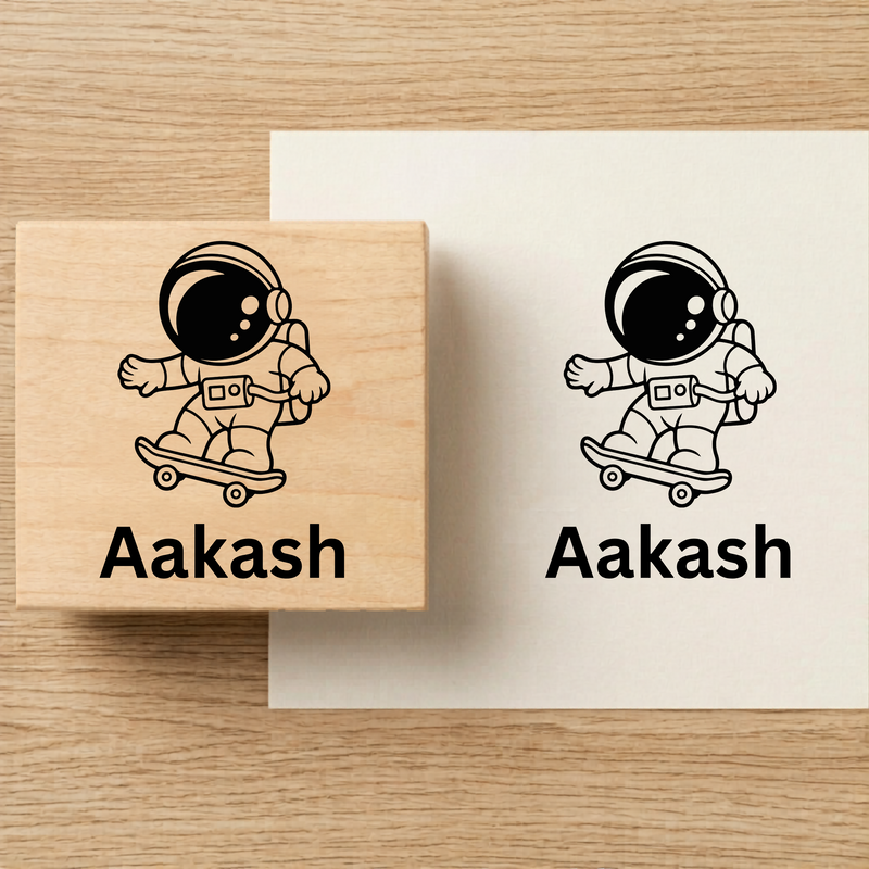 Personalised Space Man Wooden Book Stamp – 3.5 cm