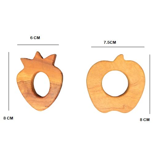 Handmade Natural Neem Wooden Base Teether Cum Rattle, for Kids Teething Toy with BeeWax and Smooth Finish Texture (Strawberry Apple)