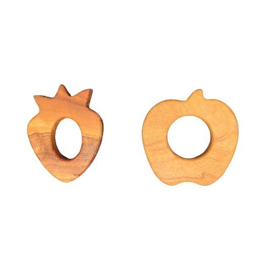 Handmade Natural Neem Wooden Base Teether Cum Rattle, for Kids Teething Toy with BeeWax and Smooth Finish Texture (Strawberry Apple)