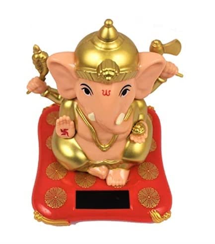 kunya® Moving Hand Solar Powered Ganesha Statue for Car Dashboard Home Decor and Office | Ganpati Bappa | Solar Powered Lord Ganesh ji Moving Hand (Small)