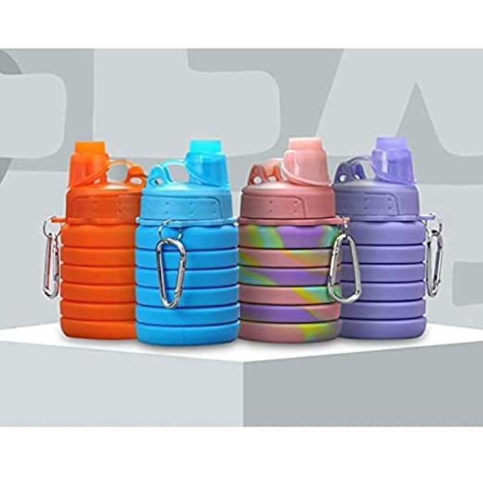 Silicone Sipper Bottle With Hook for Kids - Collapsible and Expandable Sipper Water Bottle