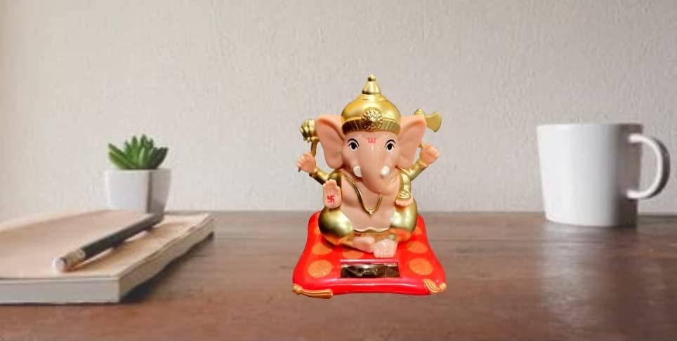 kunya® Moving Hand Solar Powered Ganesha Statue for Car Dashboard Home Decor and Office | Ganpati Bappa | Solar Powered Lord Ganesh ji Moving Hand (Small)