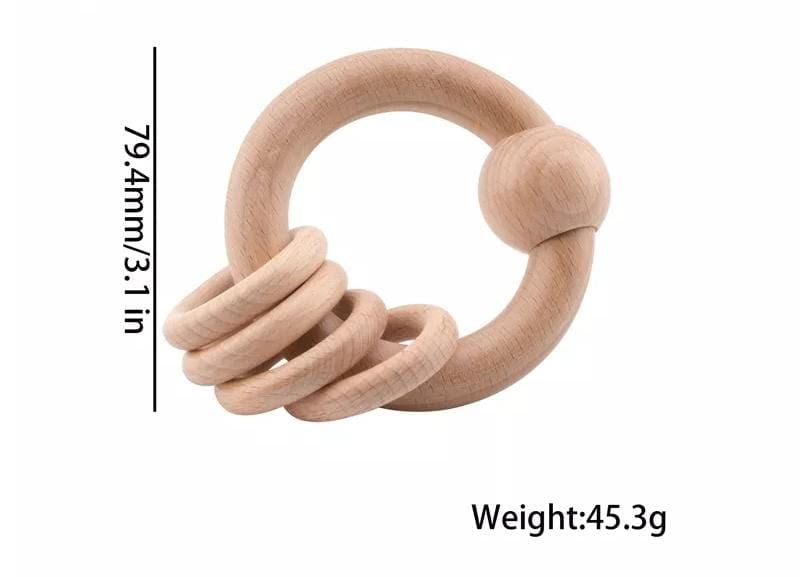 Round Ring Neem Base Wooden Rattle Cum Teether, 100% Natural Wood Wtih Antibacterial And Anti Fungal