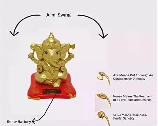 kunya® Moving Hand Solar Powered Ganesha Statue for Car Dashboard Home Decor and Office | Ganpati Bappa | Solar Powered Lord Ganesh ji Moving Hand (Small)