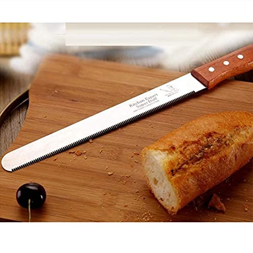 Grizzly® 1 pc 12 inch Steel Bread Knife Toast Slicing Knives Cake Slicer Baking Pastry Cutter with Wooden Handle (Design 2, 12 inch)