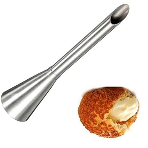 Cream Icing Piping Nozzle Tip Stainless Steel, Chocolate Filling Nozzle for Pasty, Puff, Cream Roll, Dessert, Doughnut, Eclair, Cupcake, Fondant Cake Decorating Long Bakeware Tip Nozzle