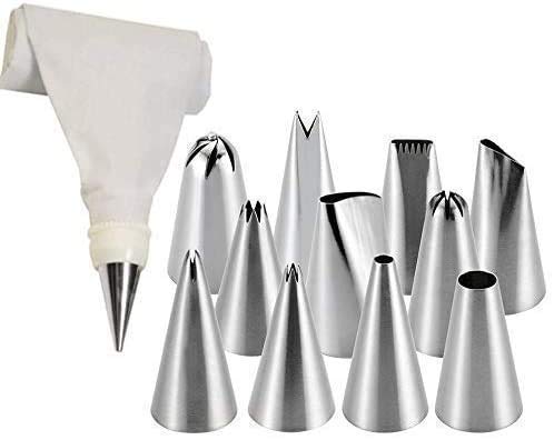 12 Piece Cake Decorating Set Frosting Icing Piping Bag Tips with Steel Nozzles
