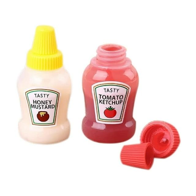 kunya® Ketchup Bottles Refillable Salad Dressing Tomato Sauce Mayo Syrup Squeeze Containers Bottle Lunch box Plastic Portable Squeezable Condiments Jars (Multicolor) (MINI SAUCE BOTTLE FORK COMBO)