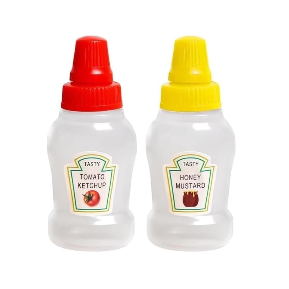 kunya® Ketchup Bottles Refillable Salad Dressing Tomato Sauce Mayo Syrup Squeeze Containers Bottle Lunch box Plastic Portable Squeezable Squirt Condiments Jars (Multicolor) (Mini) 25 ML