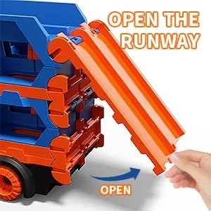 Big Hauler Storage & Deform Dinosaur Transport Truck Toy with Foldable Ejection Race Track & 2 Pc Die cast Cars for Kids Boys Girls 3+ Years