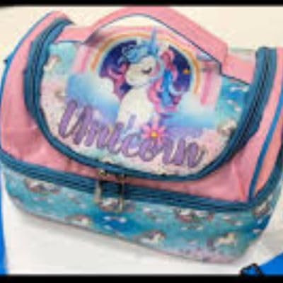 Double Insulated Tiffin Lunch Bag with Multi Zipper Pockets for School (Unicorn)