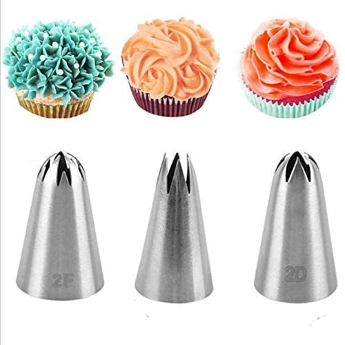 3Pcs Set 1M 2F 2D Cake Icing Nozzles Stainless Steel, Cake Decorating Tool