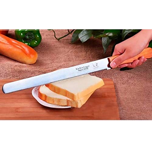 Grizzly® 1 pc 12 inch Steel Bread Knife Toast Slicing Knives Cake Slicer Baking Pastry Cutter with Wooden Handle (Design 2, 12 inch)
