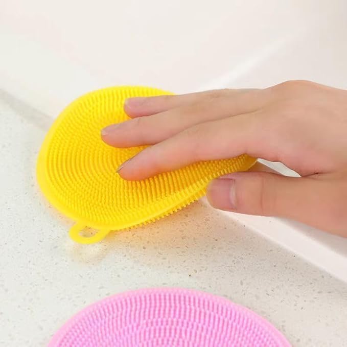 Silicone Dish Scrubber – Food Grade BPA-Free Sponge Brush, Reusable Rubber Cleaning Pad for Kitchen Dishes, Pots, Fruits & Vegetables – Fast Drying & Dishwasher Safe, Multi-Color (p-4)