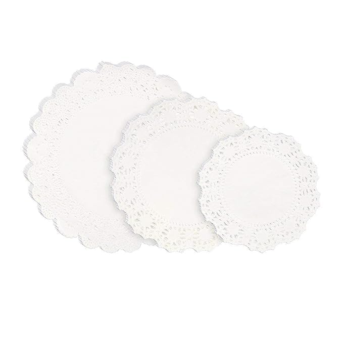 300 Pcs Round White Paper Doilies (3.5/4.5/5.5 Inch) | Vintage Lace for Cake & Desserts | Decorative Doily Paper Coasters & Placemats for Dining Table Decor, Craft & Weddings
