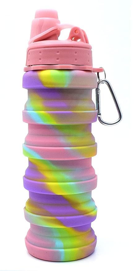 Silicone Sipper Bottle With Hook for Kids - Collapsible and Expandable Sipper Water Bottle