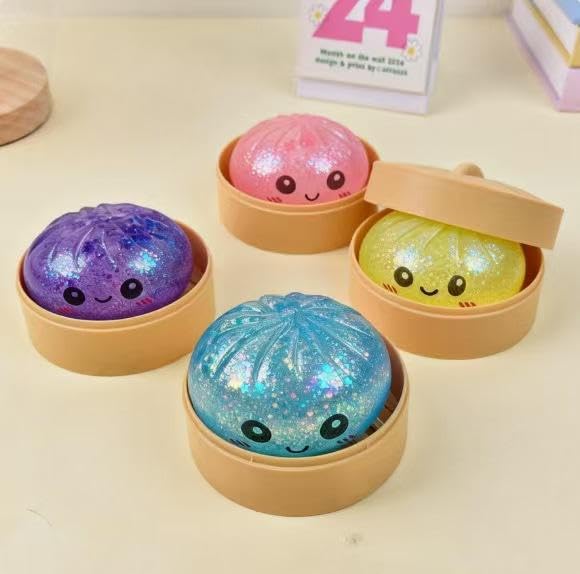 Dumpling Squishy Ball, Glitter Dumpling Mystery Box, Fidget Sensory Toy for Adults,Colorful Dumplings Stress Balls with Food Steamer,Stretchy Desk Toys { Rendom Pic of 1 Multicolour }