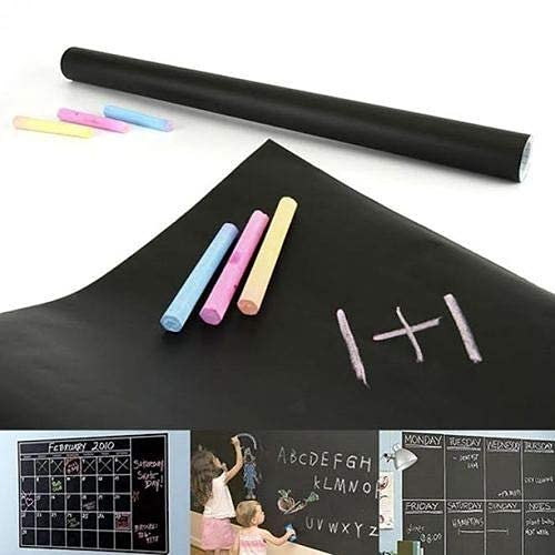 Black Board Vinyl (45x200cm) Wall Sticker Removable Decal Chalkboard with 5 Chalks for Home School Office College Room Kitchen Kids