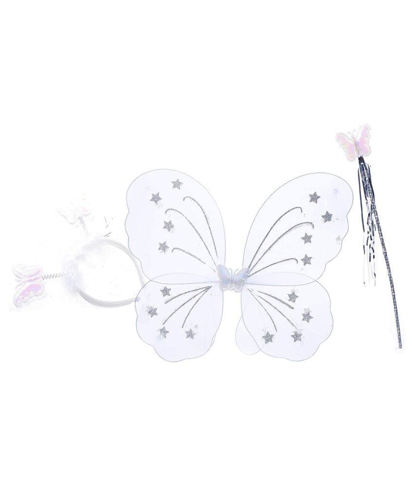 Cotton Blend Baby Girl's Fairy Butterfly Wings Costume Butterfly Fairy Angel Wing, Wand And Hairband (White)