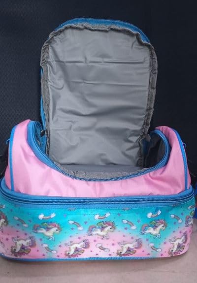 Ji and Ja® Multi Compartment Dual Slot Lunch Bag Double Insulated Tiffin Lunch Bag with Multi Zipper Pockets for School (Unicorn)