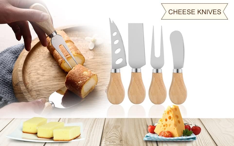 4 PCS Cheese Knife Set, Premium Stainless Steel Slicer and Cutter Collection with Wooden Handle (Design 2)