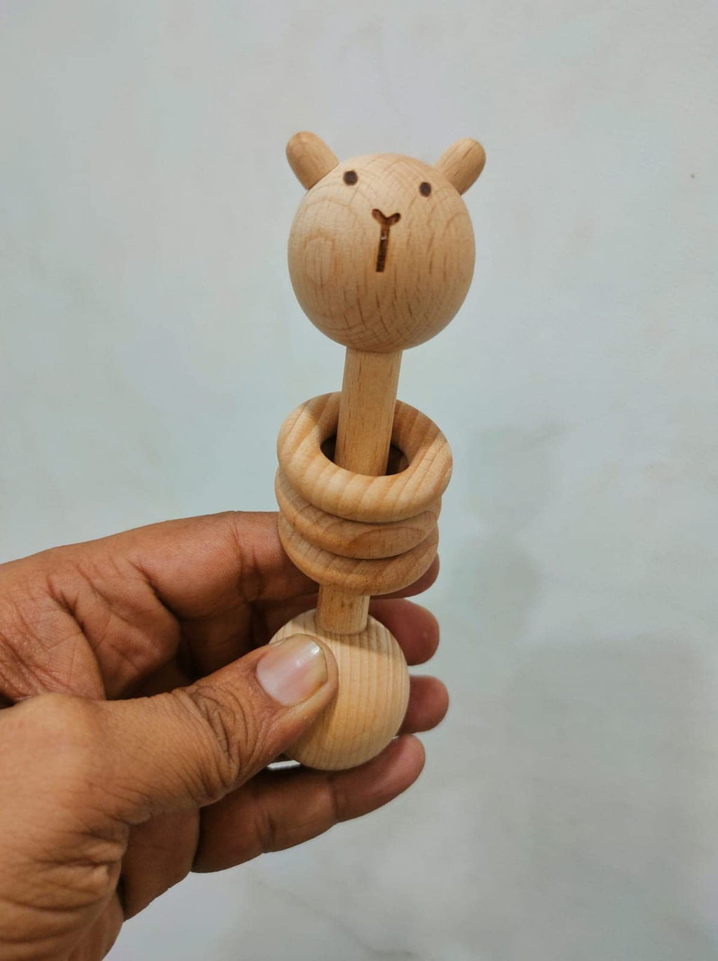Wooden Neem Wood Dumbler Rattler Cum Child Safe Teether Completely Natural Wooden Toy Antibacterial And Anti Fungal