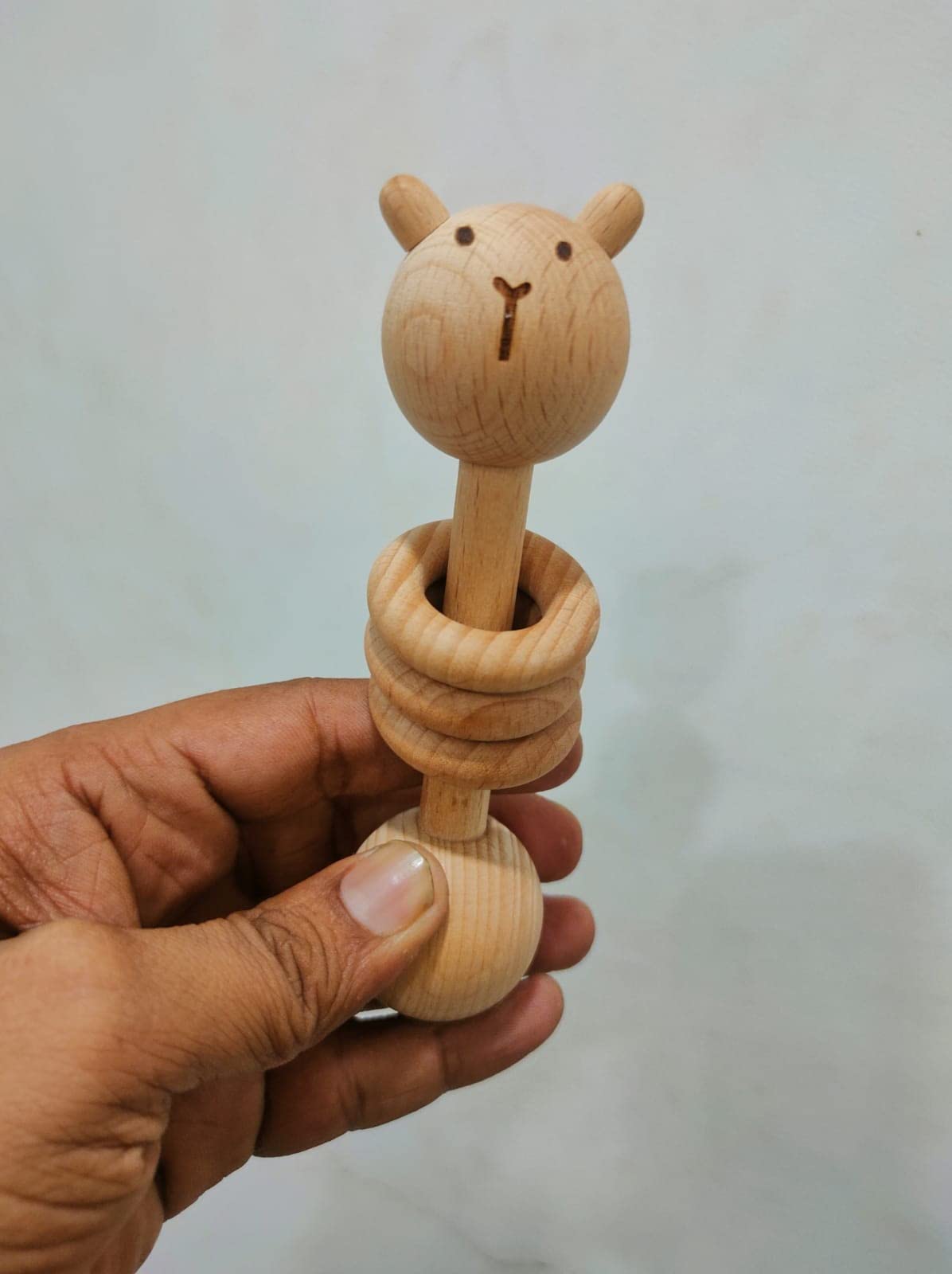 Wooden Neem Wood Dumbler Rattler Cum Child Safe Teether Completely Natural Wooden Toy Antibacterial And Anti Fungal