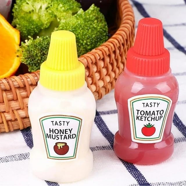 kunya® Ketchup Bottles Refillable Salad Dressing Tomato Sauce Mayo Syrup Squeeze Containers Bottle Lunch box Plastic Portable Squeezable Squirt Condiments Jars (Multicolor) (Mini) 25 ML
