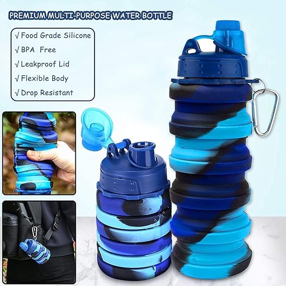 Silicone Sipper Bottle With Hook for Kids - Collapsible and Expandable Sipper Water Bottle
