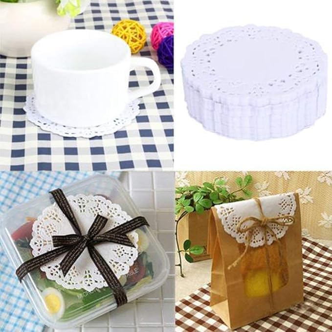Lace Paper Doilies, Bulk for Desert, Tableware Decoration Place mats, Cake Packaging (100 Pieces, 3.5), White