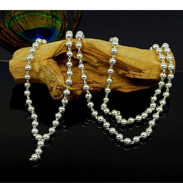 German Silver Foil Coated Shell Jaap Mala for Pooja (108+3 Beads) Unisex Both for Men & Women (5 MM), Beads of Faith, Puja