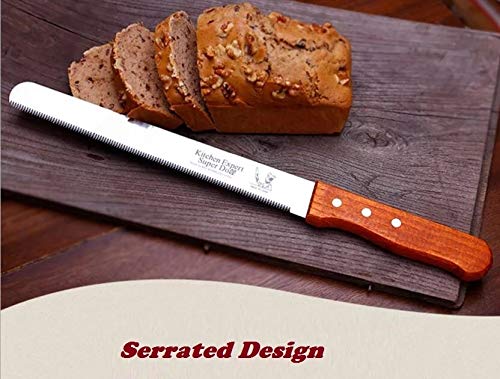 Grizzly® 1 pc 12 inch Steel Bread Knife Toast Slicing Knives Cake Slicer Baking Pastry Cutter with Wooden Handle (Design 2, 12 inch)