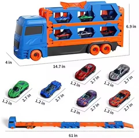 Big Hauler Storage & Deform Dinosaur Transport Truck Toy with Foldable Ejection Race Track & 2 Pc Die cast Cars for Kids Boys Girls 3+ Years