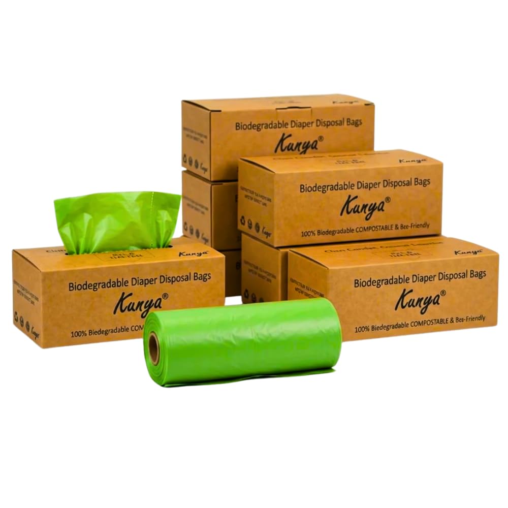 Kunya ® Baby Diaper Disposal Bags – 90 Bags (6 Refill Rolls x 15) | Biodegradable, Leak Proof & Odour Sealing Disposable Nappy Garbage Bags | For Home, Travel, Diaper Pail | Made in India