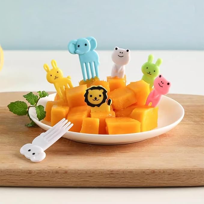 10 Pcs Animal Cartoon Set of Mini Fruit Fork for Kids (Random Colours)