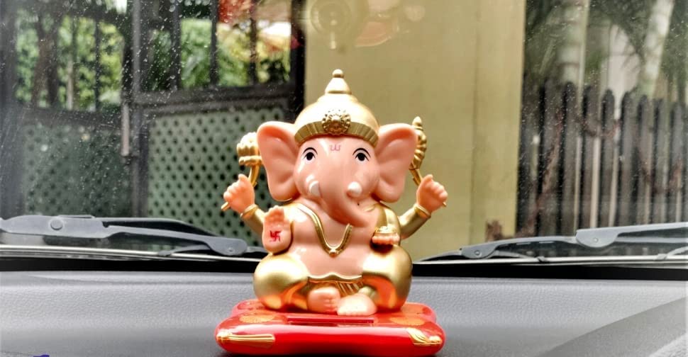 kunya® Moving Hand Solar Powered Ganesha Statue for Car Dashboard Home Decor and Office | Ganpati Bappa | Solar Powered Lord Ganesh ji Moving Hand (Small)