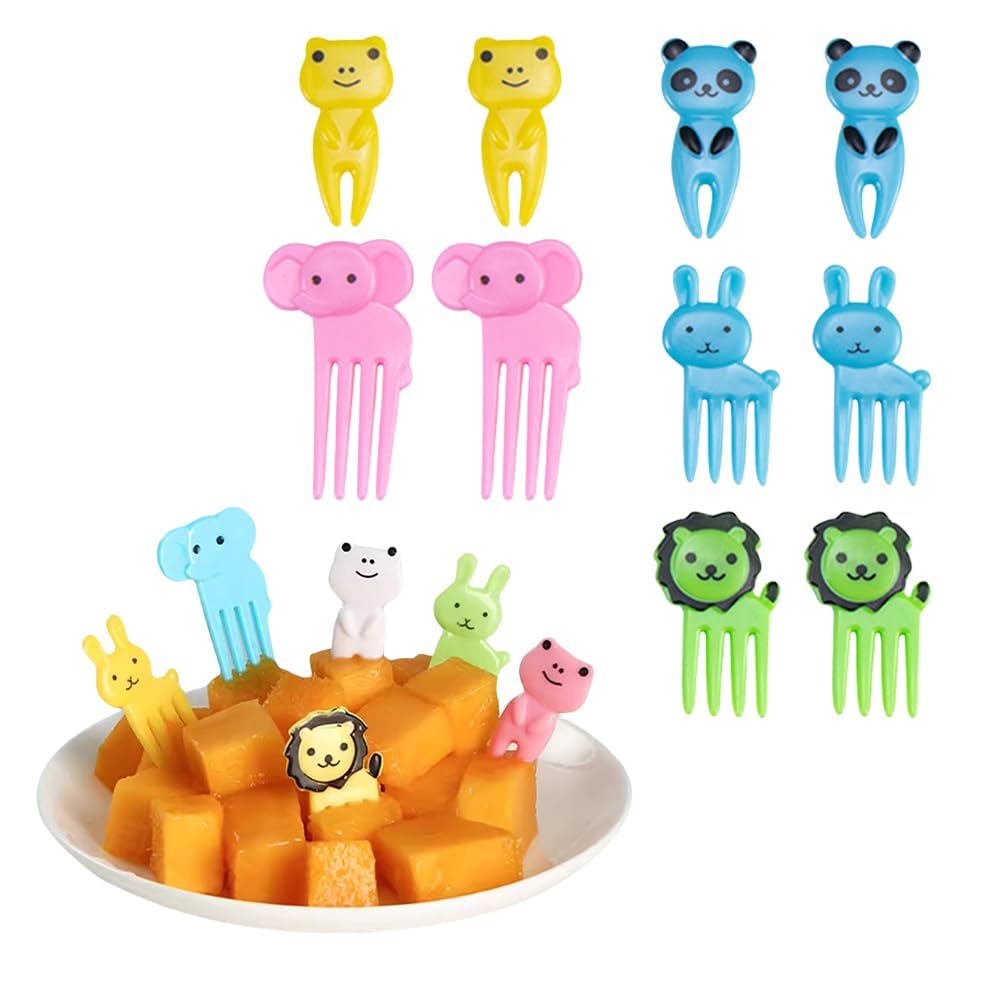 10 Pcs Animal Cartoon Set of Mini Fruit Fork for Kids (Random Colours)