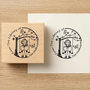 Personalised Swinging Girl Wooden Book Stamp