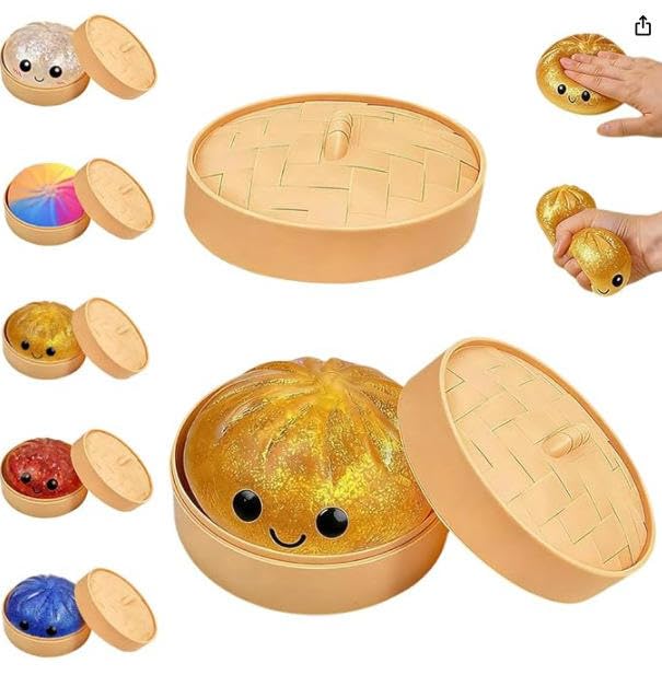Dumpling Squishy Ball, Glitter Dumpling Mystery Box, Fidget Sensory Toy for Adults,Colorful Dumplings Stress Balls with Food Steamer,Stretchy Desk Toys { Rendom Pic of 1 Multicolour }