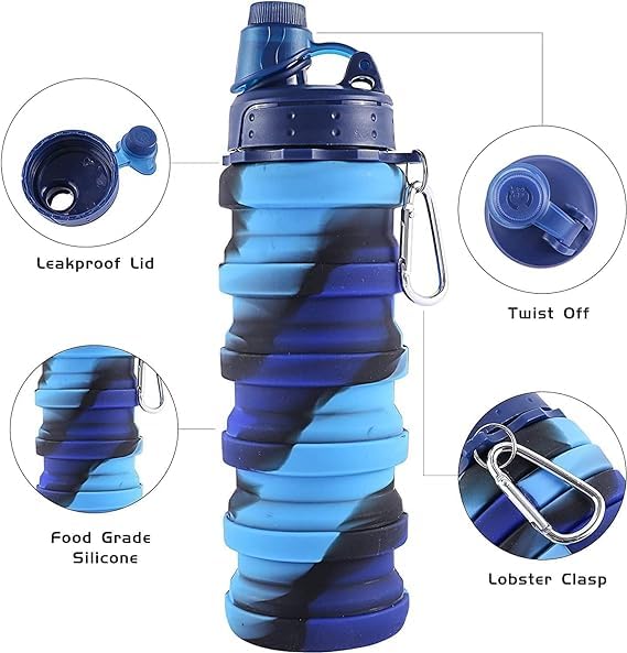 Silicone Sipper Bottle With Hook for Kids - Collapsible and Expandable Sipper Water Bottle