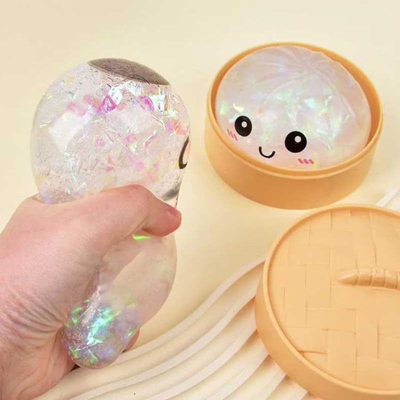 Dumpling Squishy Ball, Glitter Dumpling Mystery Box, Fidget Sensory Toy for Adults,Colorful Dumplings Stress Balls with Food Steamer,Stretchy Desk Toys { Rendom Pic of 1 Multicolour }