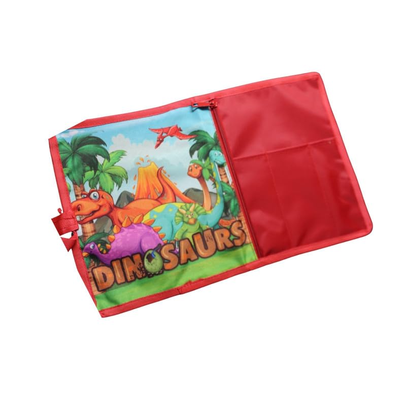 Dinosaur Printed Roll-Up Placemat for Kids – Rollable Nylon Dinner Mat with Cutlery Pockets