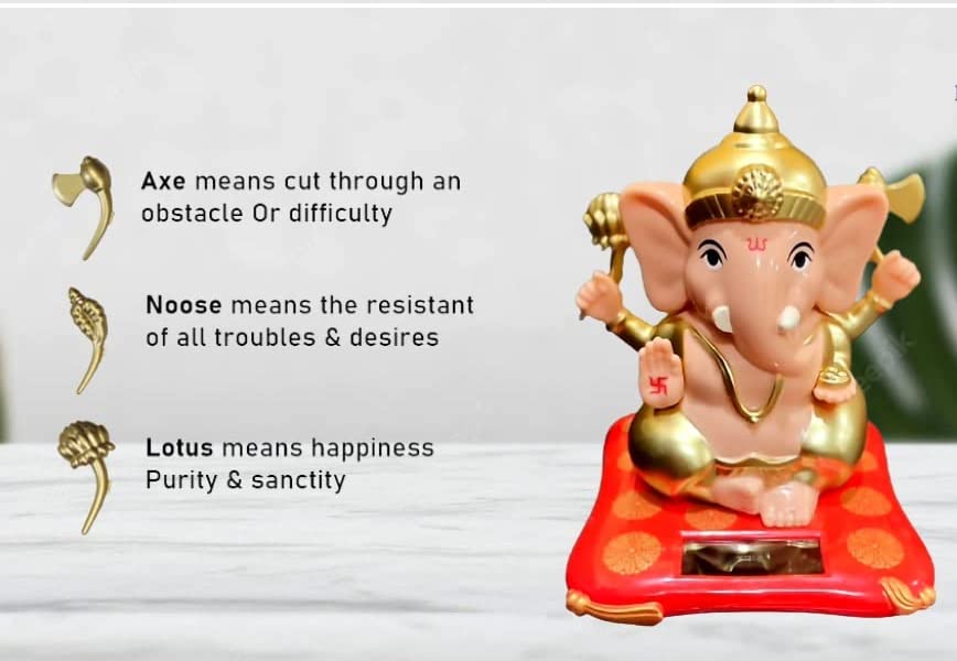 kunya® Moving Hand Solar Powered Ganesha Statue for Car Dashboard Home Decor and Office | Ganpati Bappa | Solar Powered Lord Ganesh ji Moving Hand (Small)