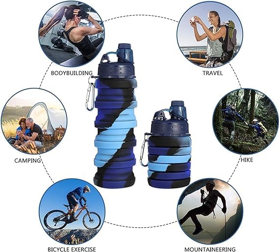 Silicone Sipper Bottle With Hook for Kids - Collapsible and Expandable Sipper Water Bottle