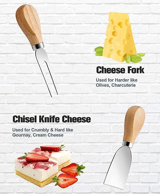 kunya® 4 PCS Cheese Knife Set, Premium Stainless Steel Cheese Slicer and Cutter Collection with Wooden Handle (Design 1)