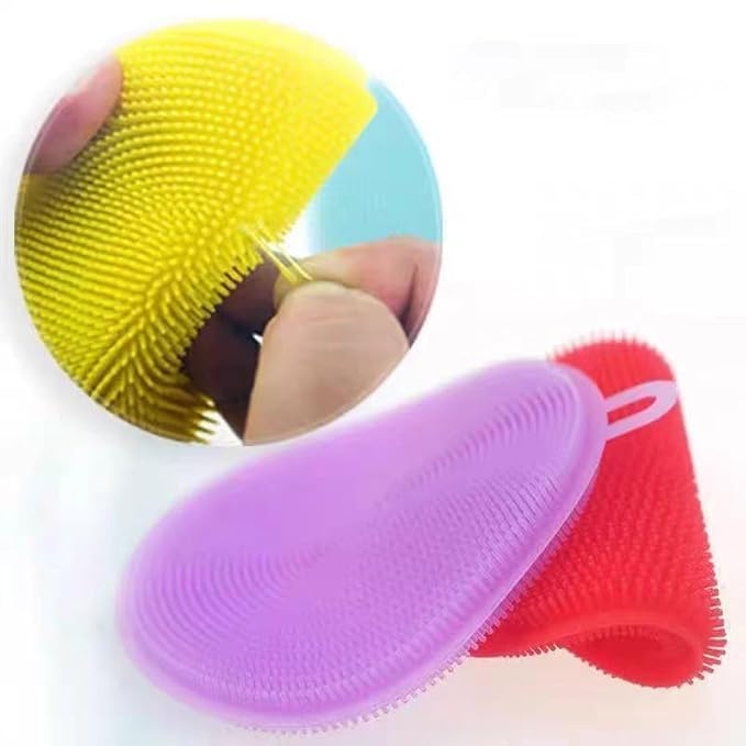 Silicone Dish Scrubber – Food Grade BPA-Free Sponge Brush, Reusable Rubber Cleaning Pad for Kitchen Dishes, Pots, Fruits & Vegetables – Fast Drying & Dishwasher Safe, Multi-Color (p-4)