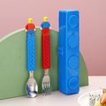 Stainless Steel Baby Spoon & Fork Set with Case Building Blocks Design