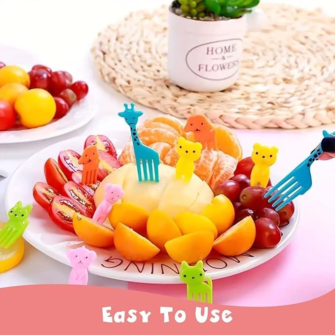 10 Pcs Animal Cartoon Set of Mini Fruit Fork for Kids (Random Colours)