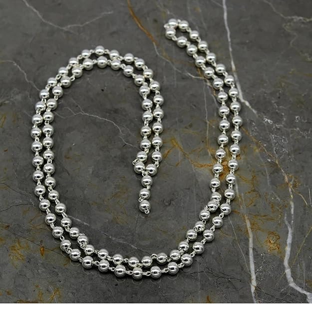 German Silver Foil Coated Shell Jaap Mala for Pooja (108+3 Beads) Unisex Both for Men & Women (5 MM), Beads of Faith, Puja
