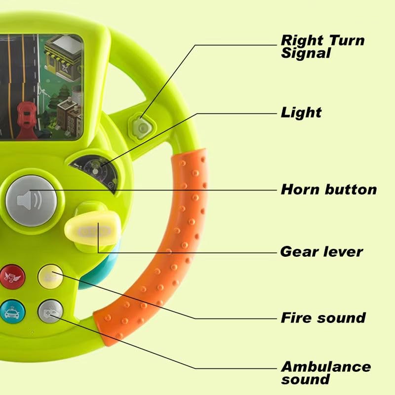 Steering Wheel Realistic Car Driving Simulator with LED Lights, Horn, Gear Lever, Turn Signals, Interactive Sounds & Music | Educational Pretend Play Toy for Boys, Girls 3–6 Yrs